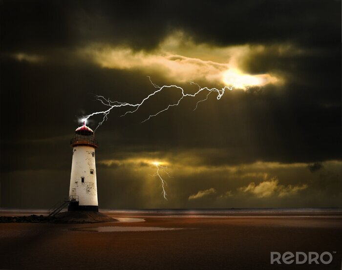 Fototapete Vom Blitz getroffener Leuchtturm