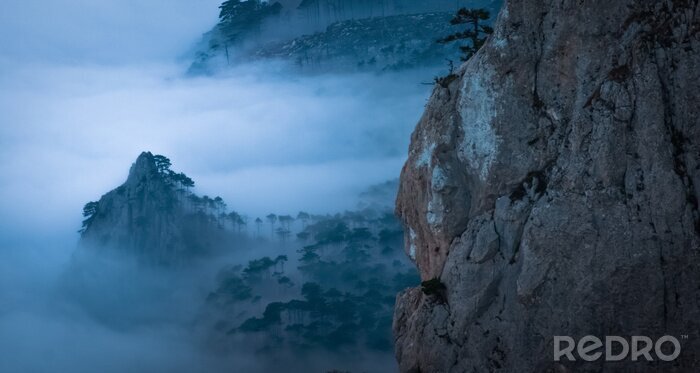 Fototapete Vom Nebel umgebene Berge