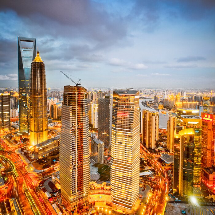 Fototapete Von Lichtern beleuchtetes Shanghai