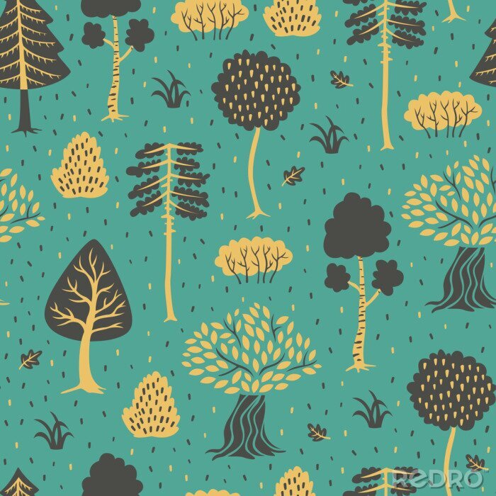 Fototapete Wald im Doodle-Stil