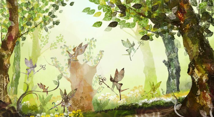 Fototapete Wald voller fliegender Feen