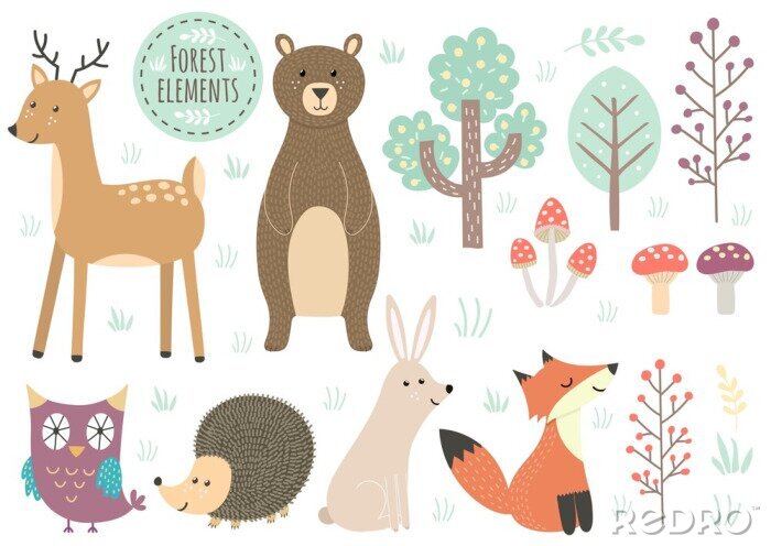 Fototapete Waldtiere und Grasbüschel