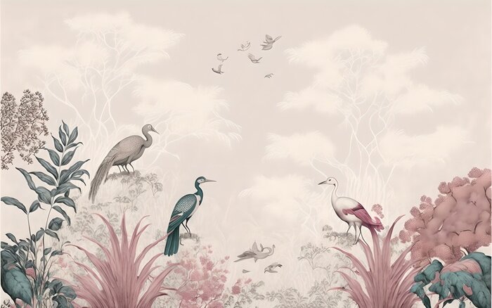 Fototapete Wallpaper jungle and leaves tropical forest peacock