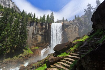 Fototapete Wasserfall 3D Bäume und Felsen