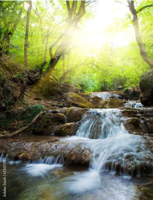 Fototapete Wasserfall im Gebirge