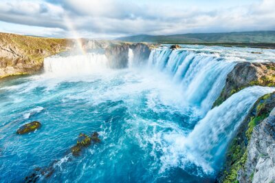 Fototapete Wasserfall Regenbogen und Landschaft