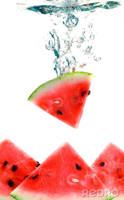 Fototapete Wassermelone in Wasser fallen mit einem großen Spritzer