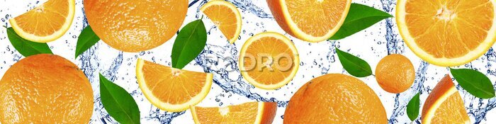 Fototapete Wassertropfen und Orangen