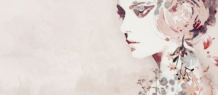Fototapete Watercolor abstract portrait of girl. Fashion background.