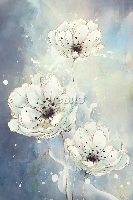 Fototapete watercolor drawing of flowers in soft colors
