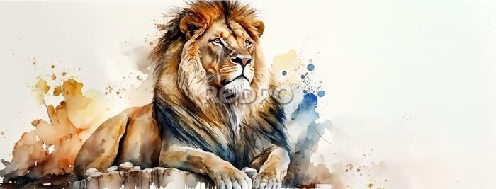 Fototapete Watercolor lion isolated on white background (Generative AI)