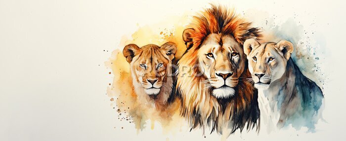 Fototapete watercolor paint Lions , a Wild animal for World wildlife day.