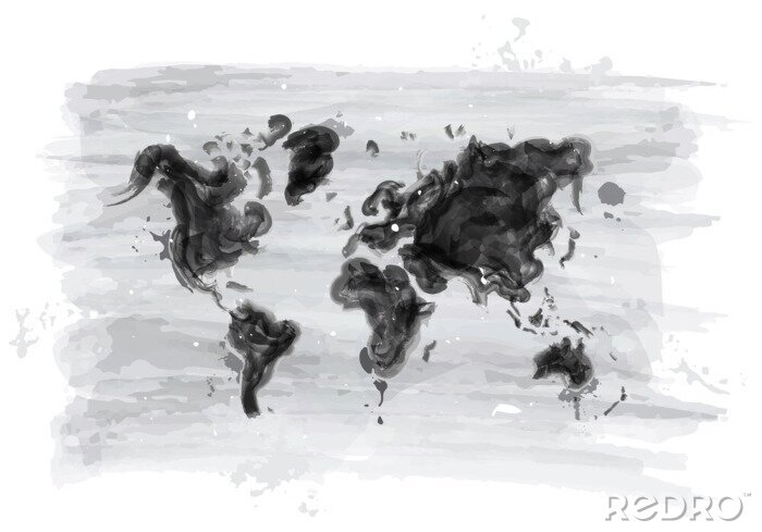 Fototapete Watercolor painting design of world map . ( Environmental pollution concept ) . Vector