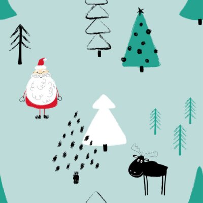 Weihnachtsmann und Rentiere im Winterwald