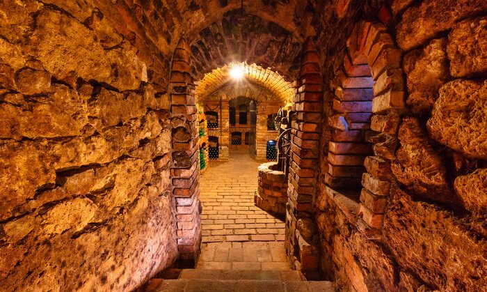 Fototapete Weinflaschen in kleiner Weinstube