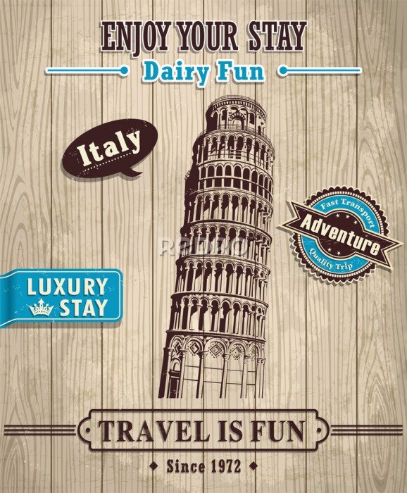 Fototapete Weinlese-Italien Schiefe Turm von Pisa reise Poster