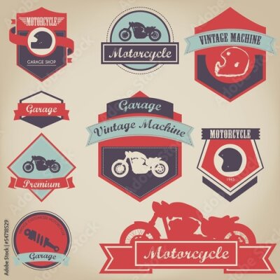 Fototapete Weinlese-Motorrad Label Design