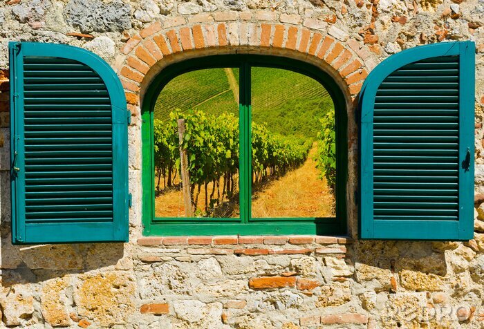 Fototapete Weintrauben hinter fenster