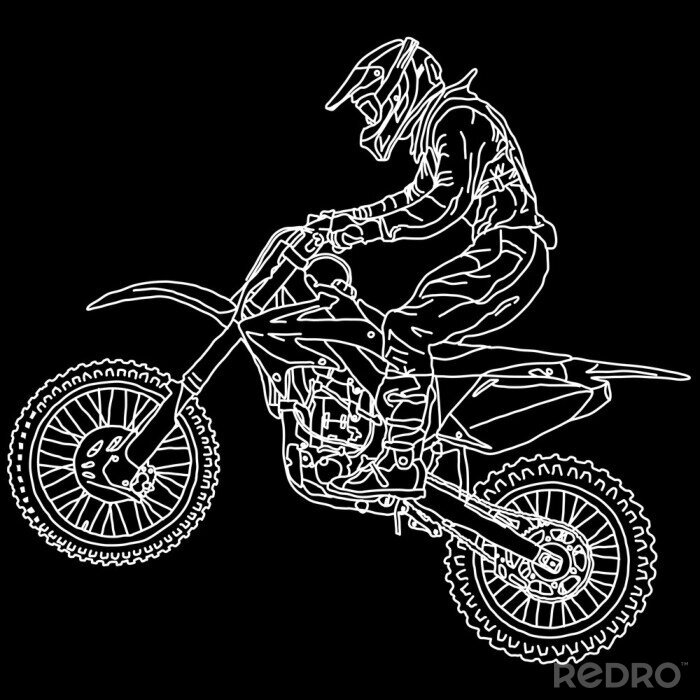 Fototapete Weiße Abbildung eines Motorrads auf schwarzem Hintergrund