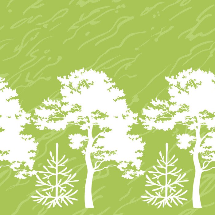 Fototapete Weiße Bäume auf grünem Hintergrund