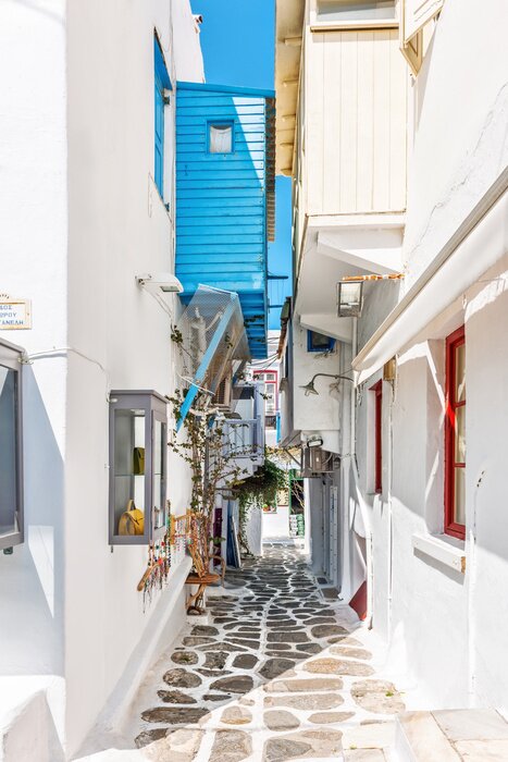 Fototapete Weiße Gasse in Mykonos