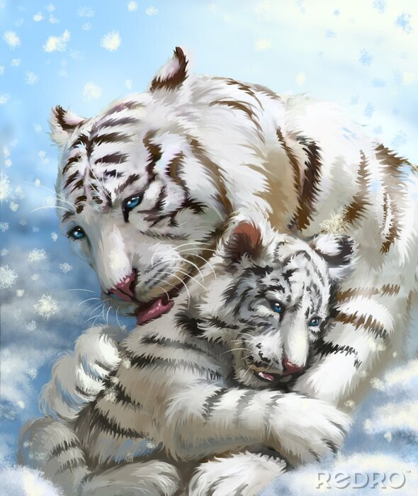 Fototapete Weiße kuschelnde tiger