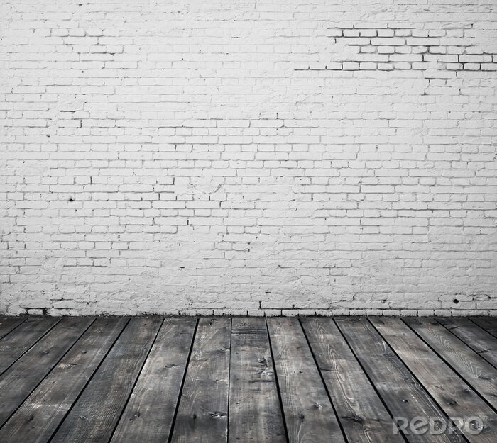Fototapete Weiße Mauer bei Holzboden