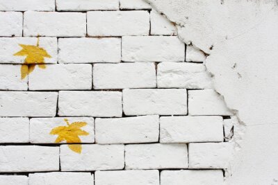 Fototapete Weiße Mauer mit gelben Blättern