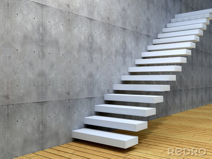 Fototapete Weiße Treppen auf grauer Wand