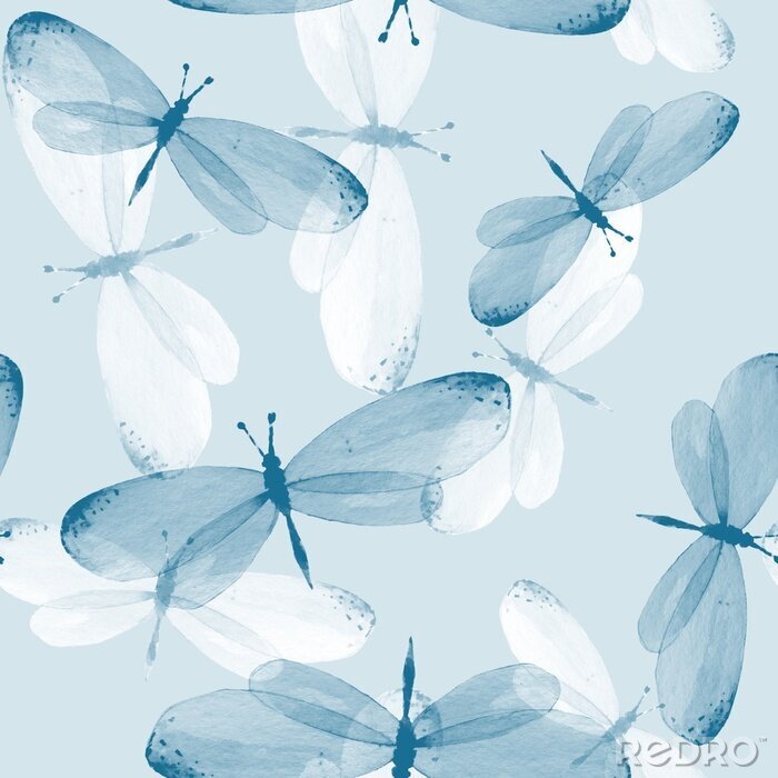 Fototapete Weiße und blaue Schmetterlinge auf blauem Hintergrund