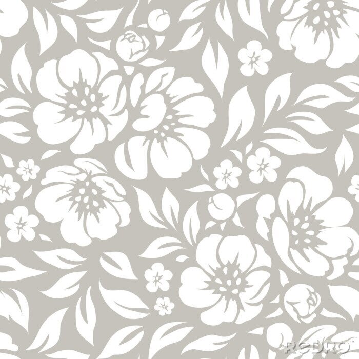 Fototapete Weiße und graue Blumen im Shabby-Chic-Stil