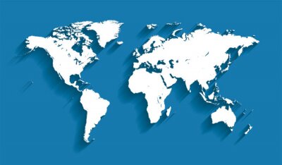 Fototapete Weiße Weltkarte vor dem blauen Hintergrund