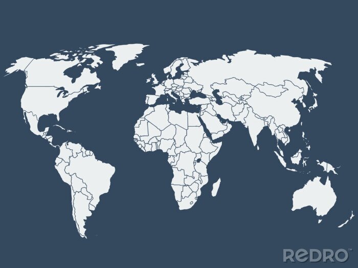 Fototapete Weiße Weltkarte vor dunkelblauen Hintergrund
