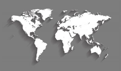 Fototapete Weiße Weltkarte vor grauem Hintergrund