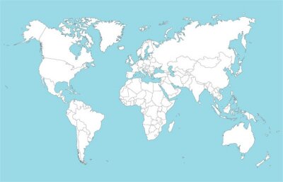 Fototapete Weiße Weltkarte vor himmelblauen Hintergrund