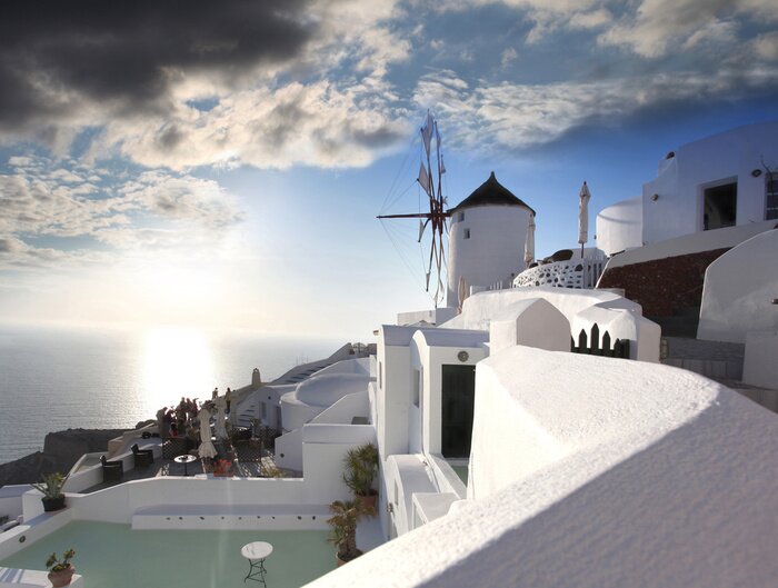 Fototapete Weiße Windmühle in Griechenland