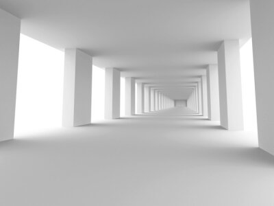 Fototapete Weißer futuristischer 3D-Tunnel mit Säulen