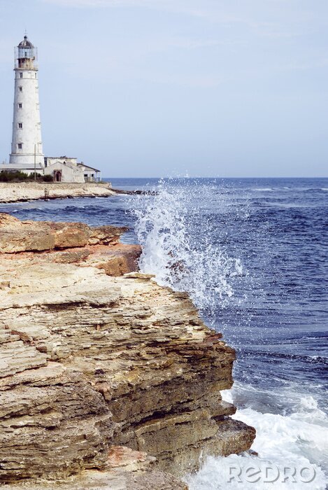 Fototapete Weißer Leuchtturm am Meer
