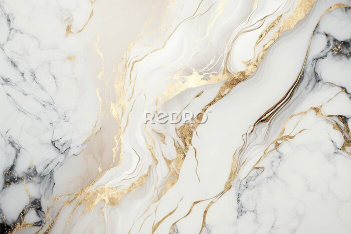 Fototapete Weißer Marmor mit goldenen Verzierungen Stein Hintergrund