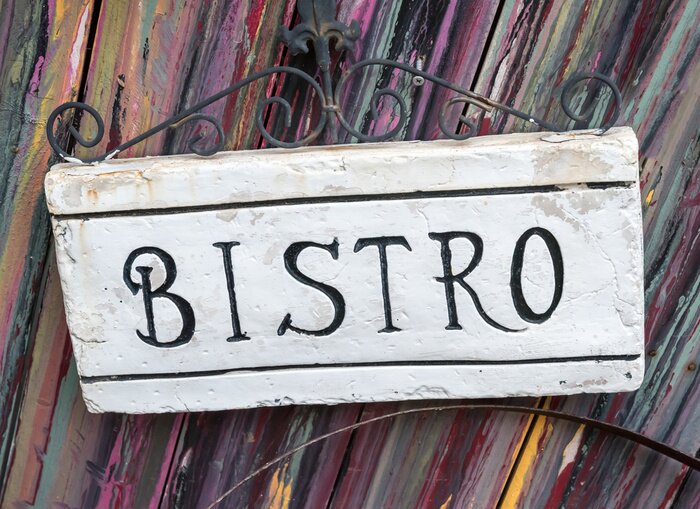 Fototapete weißes Bistroschild