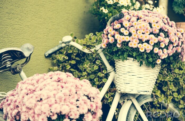 Fototapete Weißes Fahrrad mit Blumen