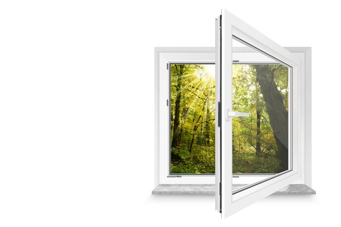 Fototapete Weißes fenster auf die natur
