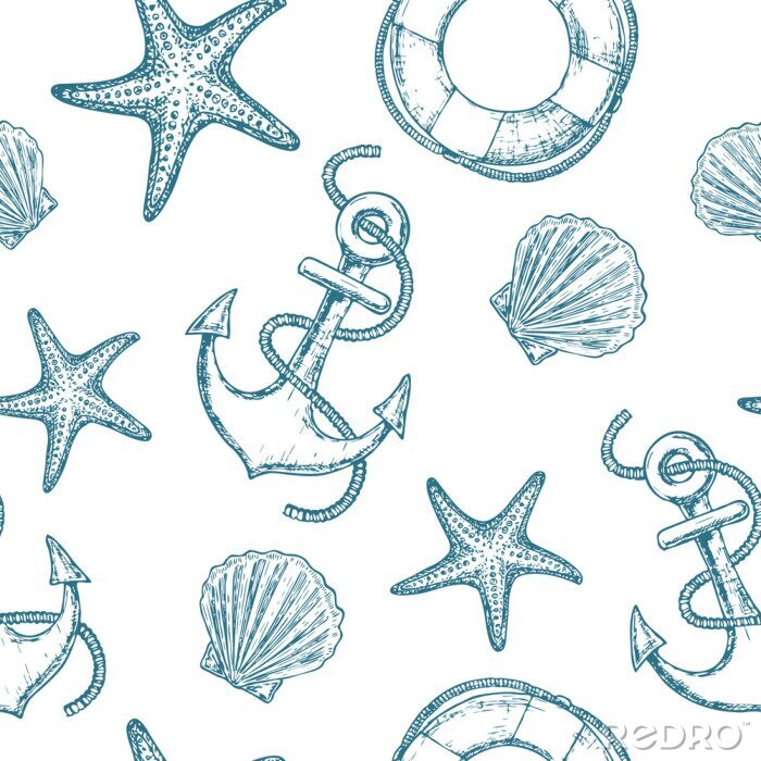 Fototapete Weißes und blaues nautisches Muster