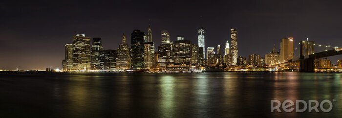 Fototapete Weites Panorama von nächtlichem New York City