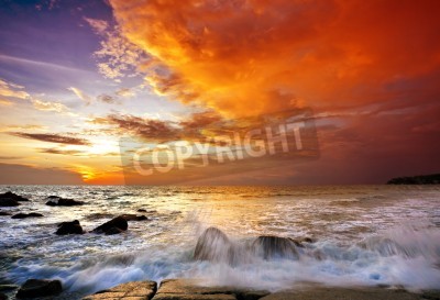 Fototapete Wellen in Bewegung und Sonnenuntergang