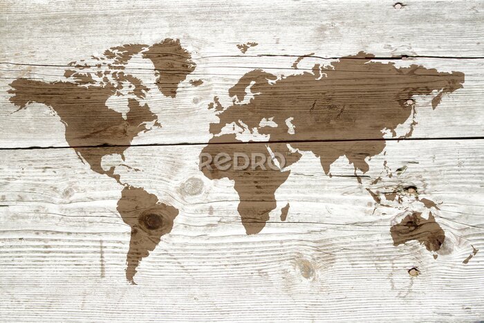 Fototapete Weltkarte auf einem hölzernen Hintergrund