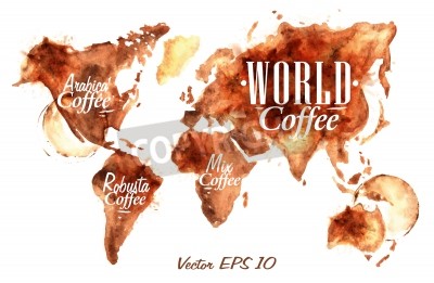 Fototapete Weltkarte aus Flecken vom Kaffee