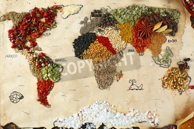 Fototapete Weltkarte aus Gewürzen