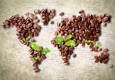 Fototapete Weltkarte aus Kaffeebohnen