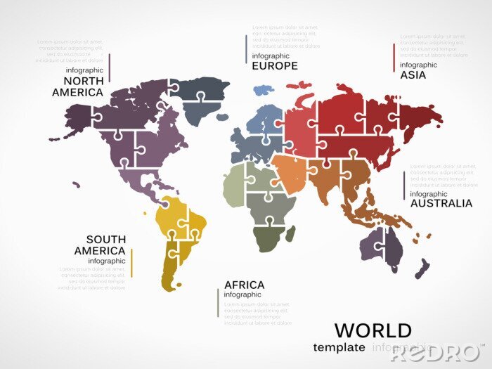 Fototapete Weltkarte aus Puzzeln